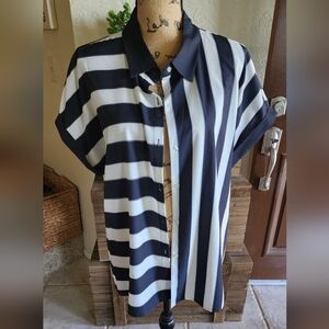 Black and White Striped Button Down Shirt